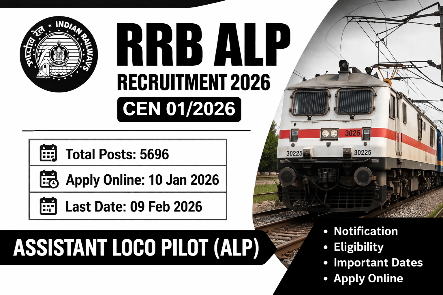 RRB ALP Recruitment 2026 Apply Online for Assistant Loco Pilot | CEN 01/2026