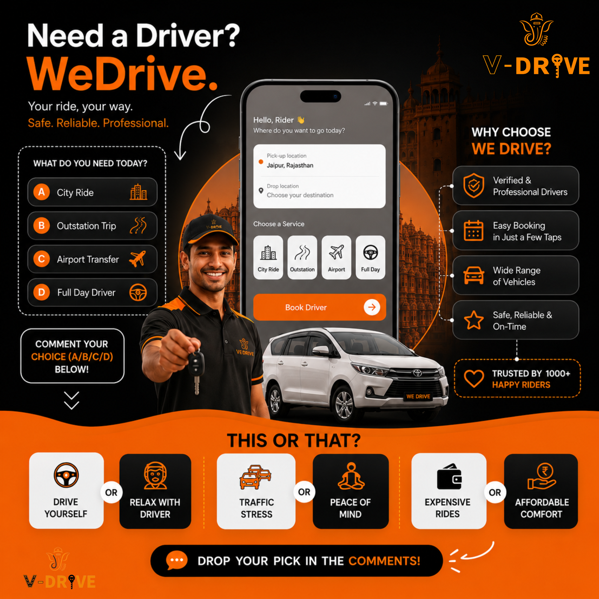 जयपुर में लॉन्च हुआ VDrive — अब अपनी कार के लिए प्रोफेशनल ड्राइवर मिनटों में बुक करें